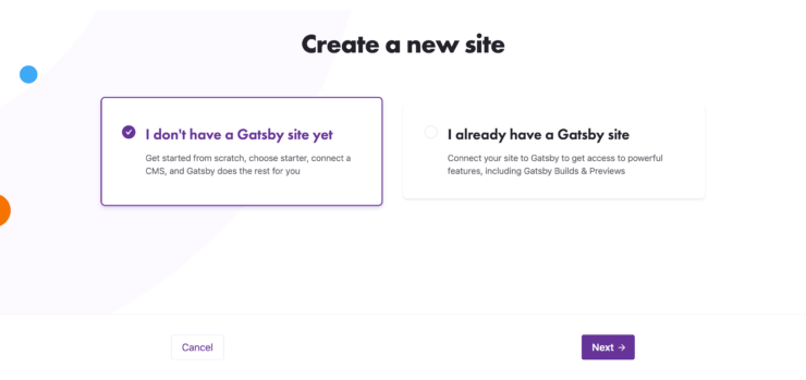 Gatsby Cloud のサイト作成画面のキャプチャ画像